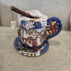 Heather Goldminc Blue Sky  The Coffee Bean Cafe Candle Holder Shop Mug 2002 Vtg